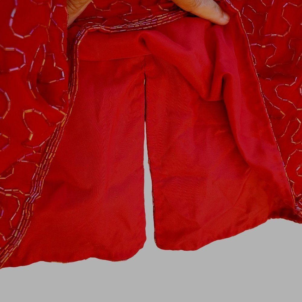 80s Cocktail Dress Short Formal Womens M Red Silk Beaded Embellished Jewel Queen - Picture 14 of 16